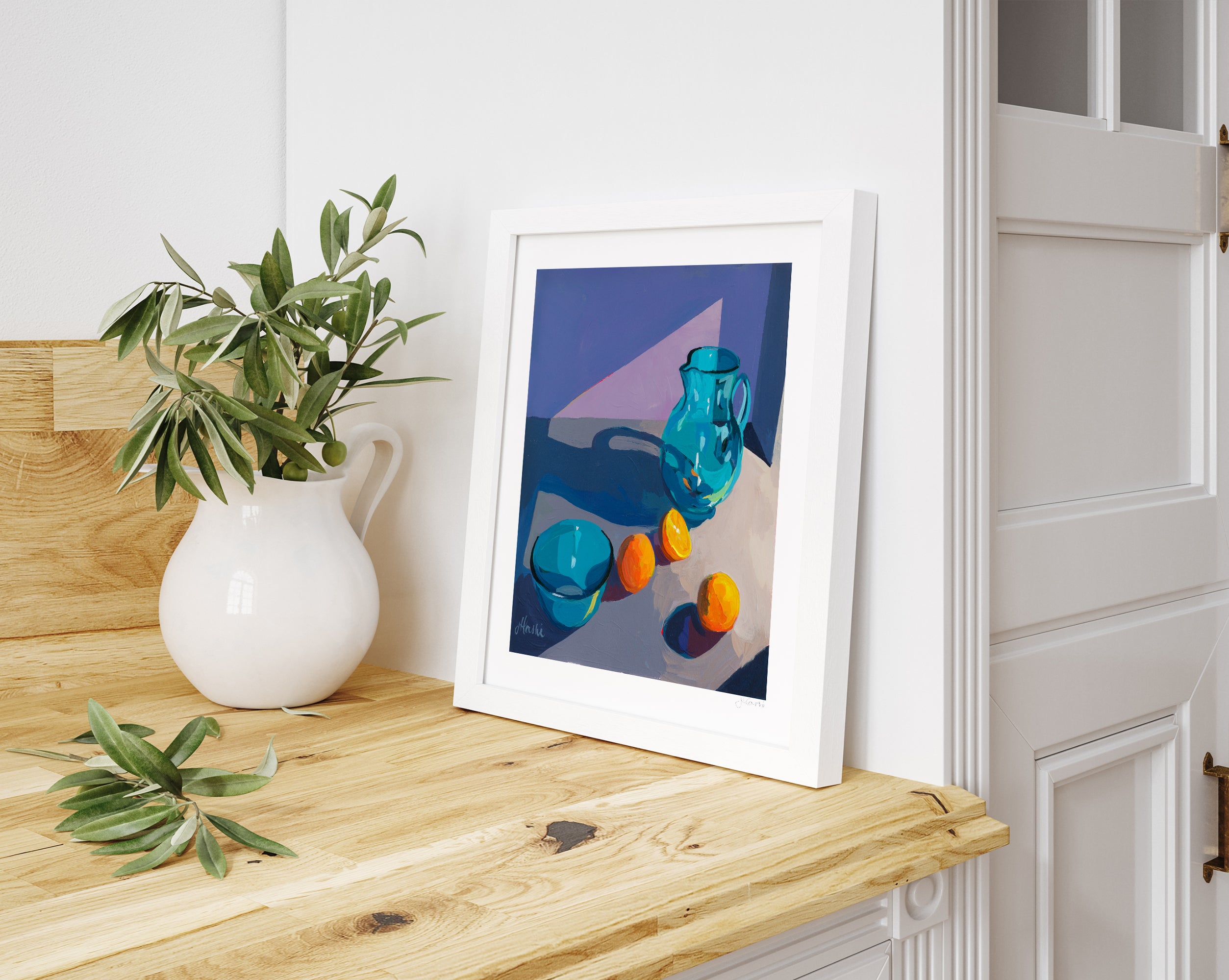 Blue Pitcher with Oranges no. 01 Print