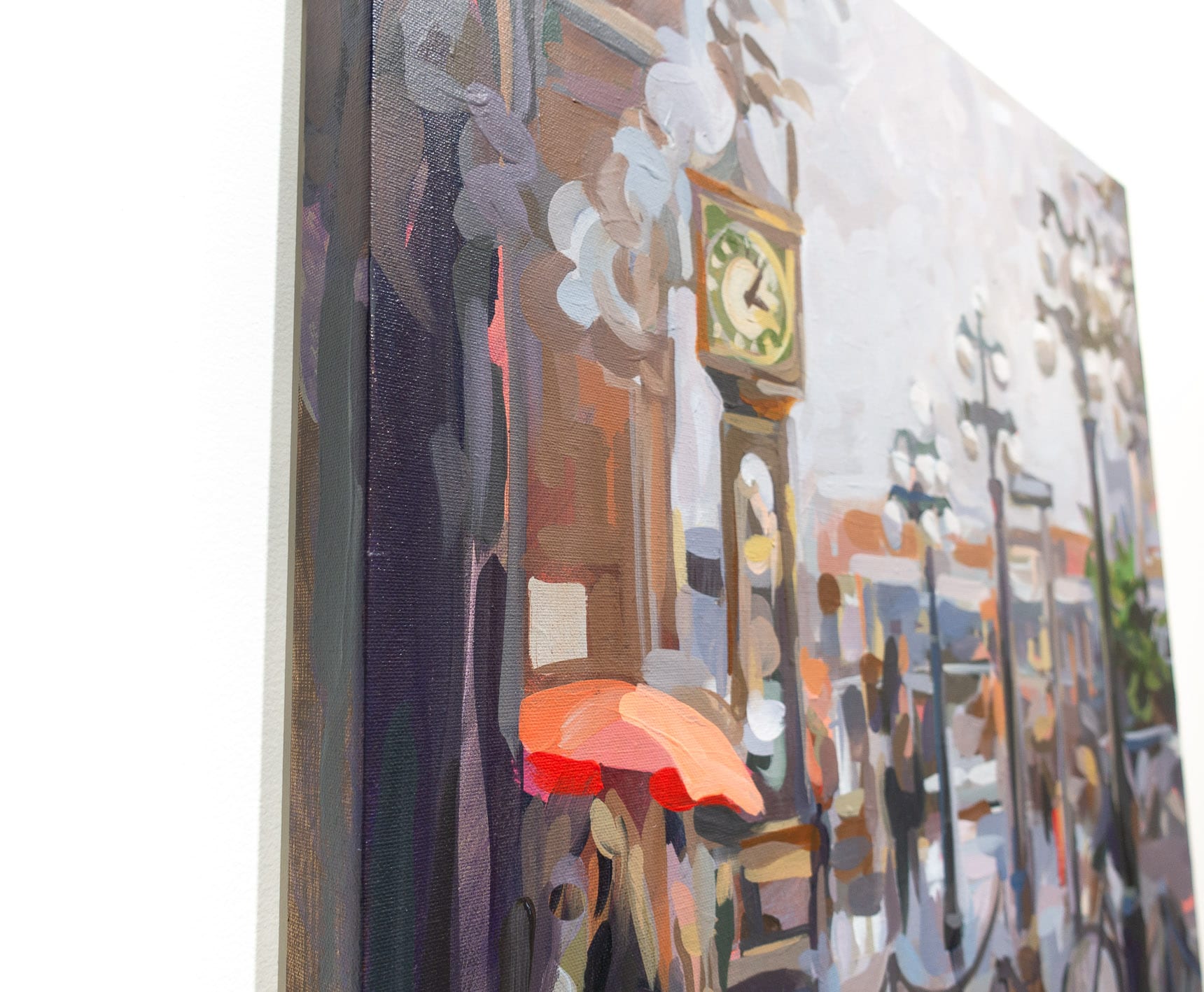 Close up of Painting of the Gastown Steamclock by Vancouver artist Joanne Hastie