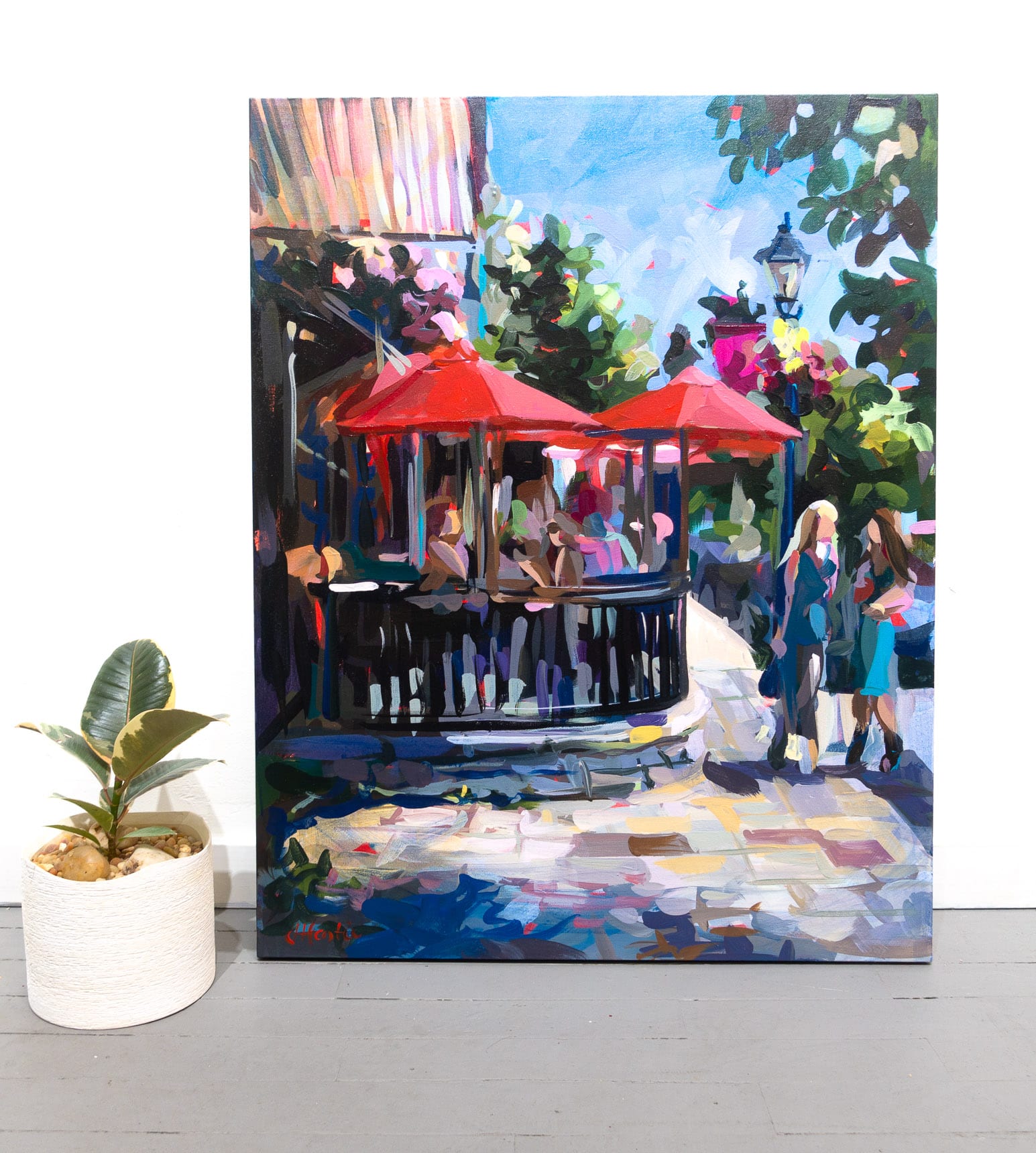 Original Painting of Vancouver street scene in West Vancouver, Dundarave Stroll