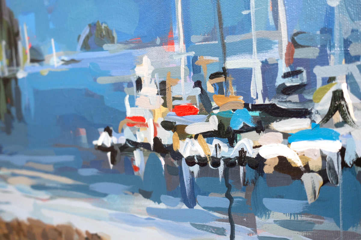 Close up of Deep Cove Original Painting by Vancouver artist Joanne Hastie